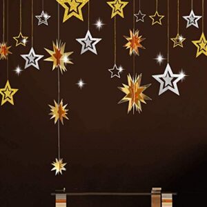 decor365 gold silver star garland decoration hanging stars on wire cutout twinkle little star decor banner backdrop kids birthday/wedding/baby shower/graduation/christmas/new year