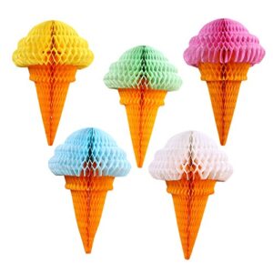 zilue ice cream party decorations, hanging ice cream paper honeycomb ball for birthday baby shower two sweet party decoration set of 5 mix