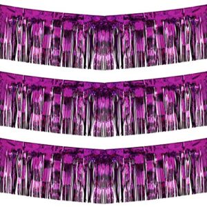 blukey 10 feet by 15 inch purple foil fringe garland – pack of 3 | shiny metallic tinsel banner | ideal for parade floats, bridal shower, wedding, birthday, christmas | wall hanging drapes