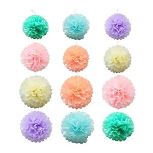 Four Leaf Tissue Paper Garland with Tissue Pom Poms Flowers Streamer Backdrop for Birthday Party Decorations, 24 Pack