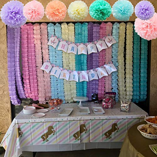 Four Leaf Tissue Paper Garland with Tissue Pom Poms Flowers Streamer Backdrop for Birthday Party Decorations, 24 Pack