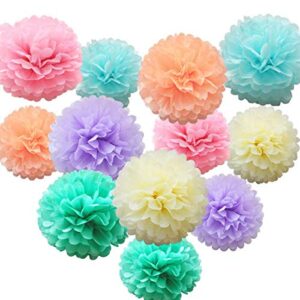 Four Leaf Tissue Paper Garland with Tissue Pom Poms Flowers Streamer Backdrop for Birthday Party Decorations, 24 Pack