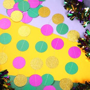 10 Pack Mardi Gras Paper Garland Glitter Circle Dot Hanging Party Garland Paper Banner Decor for Carnival Winter Xmas New Year Wedding Birthday Party Valentine Decor, 131 Feet (Gold, Purple, Green)