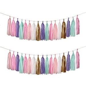 guzon 30 pcs tissue paper tassel diy party garland decor for all events & occasions(unicorn pastel)