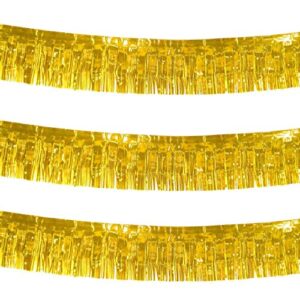 blukey 10 feet long roll metallic fringe garland (set of 3) gold tassel foil banner – party supplies for parade floats, fiesta backdrop, patriotic decorations, wedding, birthday (gold)