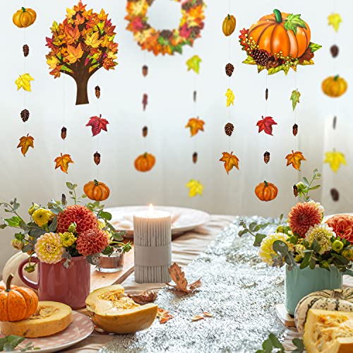 6 pcs Fall Pumpkin Leaf Garlands for Fall Party Decoration Thanksgiving Decor Autumn Birthday Banner Maple Leaves Hanging Garland Streamer Backdrop for Wedding Bridal Baby Shower Party Supplies