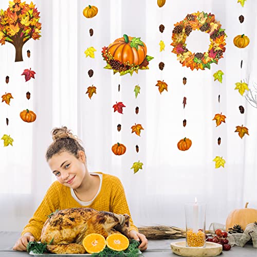 6 pcs Fall Pumpkin Leaf Garlands for Fall Party Decoration Thanksgiving Decor Autumn Birthday Banner Maple Leaves Hanging Garland Streamer Backdrop for Wedding Bridal Baby Shower Party Supplies