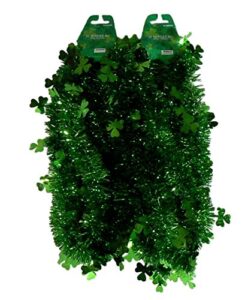 momentum brands st. patrick’s green shamrock tinsel garland – 9 ft (pack of 2)