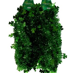 Momentum Brands St. Patrick's Green Shamrock Tinsel Garland - 9 Ft (Pack of 2)