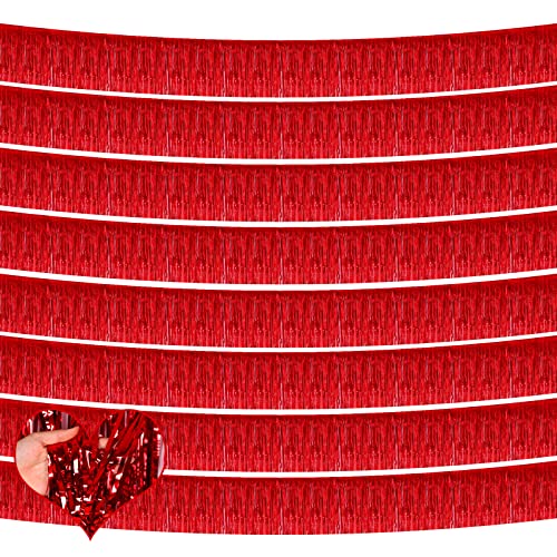 10 Pack 10 Feet Red Foil Fringe Garland Metallic Tassle Banner Wall Hanging Tinsel Streamers Backdrop for Parade Floats, Bachelorette, Wedding, Birthday, Halloween, Christmas Party Decorations