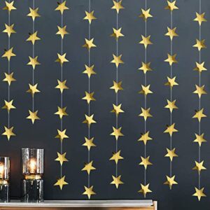 Zwiebeco 52Ft Gold Star Garland Paper Twinkle Little Star Bunting Banner Hanging Star Streamers for Engagement Wedding Baby Shower Birthday Xmas New Year Space Party Nursery Kids Room Home Decorations