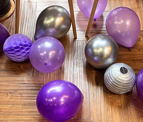 Purple Silver Birthday Decorations for Women Purple Silver Happy Birthday Balloons Latex Balloons Polka Dot Paper Fans/ Women's 30th/40th/50th/60th Birthday/Purple Birthday Decorations