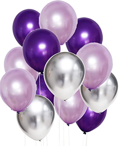 Purple Silver Birthday Decorations for Women Purple Silver Happy Birthday Balloons Latex Balloons Polka Dot Paper Fans/ Women's 30th/40th/50th/60th Birthday/Purple Birthday Decorations