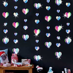 24pcs 3d iridescent heart garlands holographic birthday party streamers anniversary home ceiling décor engagement wedding baby shower graduation classroom party supplies