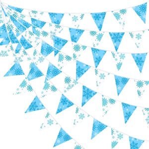 32Ft Blue and White Snowflakes Banner Triangle Flag Pennant Bunting Fabric Garland Streamers for Winter Wonderland Christmas Frozen Birthday X-mas New Years Party Festivals Hanging Decorations