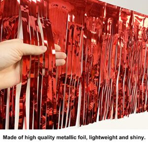 Blukey 10 Feet by 15 Inch Red Foil Fringe Garland - Pack of 5 | Shiny Metallic Tinsel Banner | Ideal for Parade Floats, Bridal Shower, Bachelorette, Wedding, Birthday, Christmas | Wall Hanging Drapes