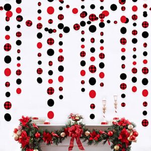 46ft buffalo plaid polka dot garlands black red checkered paper circle dot streamer banner for baby shower bridal shower birthday bachelorette christmas holiday halloween party decorations supplies