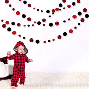 46Ft Buffalo Plaid Polka Dot Garlands Black Red Checkered Paper Circle Dot Streamer Banner for Baby Shower Bridal Shower Birthday Bachelorette Christmas Holiday Halloween Party Decorations Supplies