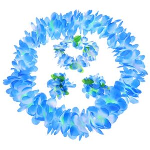 heallily 1 set 4pcs sky-blue hawaiian floral garland hawaiian bright color hawaiian leis necklace party fancy accessaries (sky-blue)