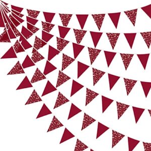 32ft burgundy pennant banner red wine fabric triangle flag maroon lace bunting garland streamers for wedding birthday anniversary bachelorette baby bridal shower engagement hen party decorations