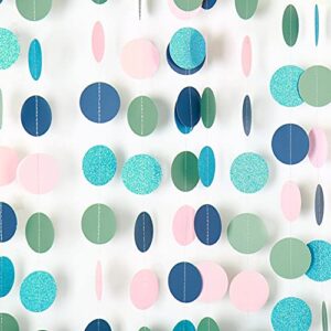 Blue Pink Green Circle Garland for Little Mermaid Party Decoration Hanging Circle Dots Streamer Backdrop Banner Decor for Under The Sea Birthday Wedding Baby Shower Anniversary