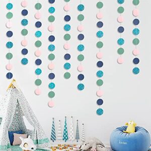 Blue Pink Green Circle Garland for Little Mermaid Party Decoration Hanging Circle Dots Streamer Backdrop Banner Decor for Under The Sea Birthday Wedding Baby Shower Anniversary