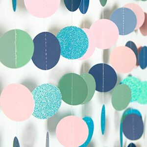 Blue Pink Green Circle Garland for Little Mermaid Party Decoration Hanging Circle Dots Streamer Backdrop Banner Decor for Under The Sea Birthday Wedding Baby Shower Anniversary