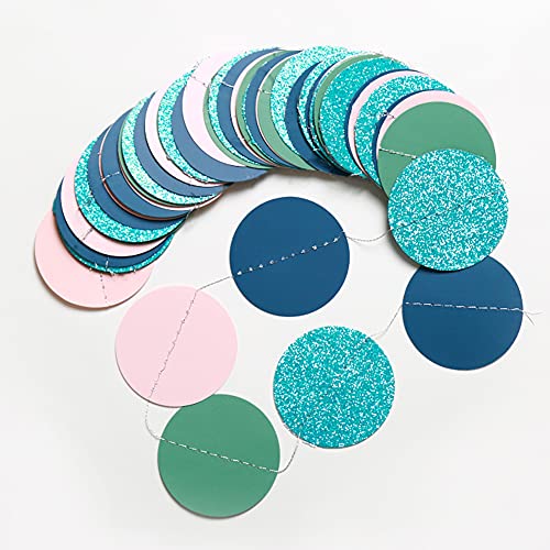 Blue Pink Green Circle Garland for Little Mermaid Party Decoration Hanging Circle Dots Streamer Backdrop Banner Decor for Under The Sea Birthday Wedding Baby Shower Anniversary