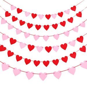 6 sets felt heart garland banner, 60 feet red pink heart garland valentine’s day banner decor for valentine’s day, anniversary, wedding, birthday party decorations