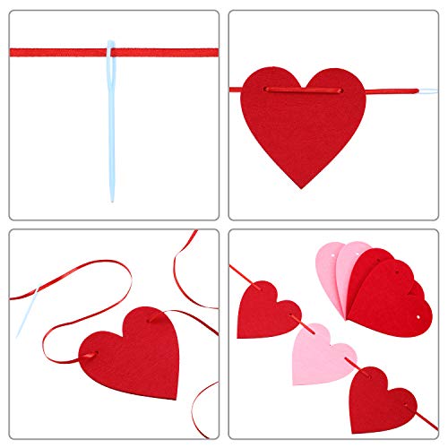 6 Sets Felt Heart Garland Banner, 60 Feet Red Pink Heart Garland Valentine's Day Banner Decor for Valentine's Day, Anniversary, Wedding, Birthday Party Decorations