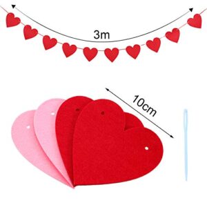 6 Sets Felt Heart Garland Banner, 60 Feet Red Pink Heart Garland Valentine's Day Banner Decor for Valentine's Day, Anniversary, Wedding, Birthday Party Decorations