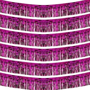 blukey 10 feet by 15 inch fuchsia foil fringe garland – pack of 6 | shiny metallic tinsel banner | ideal for parade floats, bridal shower, wedding, birthday, christmas | wall hanging drapes