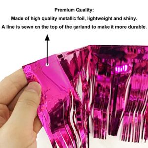 Blukey 10 Feet by 15 Inch Fuchsia Foil Fringe Garland - Pack of 6 | Shiny Metallic Tinsel Banner | Ideal for Parade Floats, Bridal Shower, Wedding, Birthday, Christmas | Wall Hanging Drapes