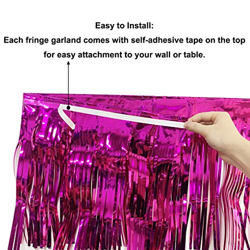 Blukey 10 Feet by 15 Inch Fuchsia Foil Fringe Garland - Pack of 6 | Shiny Metallic Tinsel Banner | Ideal for Parade Floats, Bridal Shower, Wedding, Birthday, Christmas | Wall Hanging Drapes