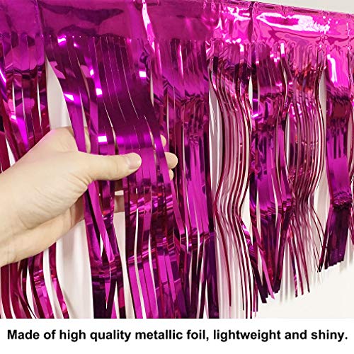 Blukey 10 Feet by 15 Inch Fuchsia Foil Fringe Garland - Pack of 6 | Shiny Metallic Tinsel Banner | Ideal for Parade Floats, Bridal Shower, Wedding, Birthday, Christmas | Wall Hanging Drapes