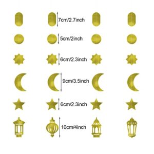 JKQ 4 Strings Gold Ramadan Mubarak Hanging Decorations Moon Star Lantern Muslim Ramadan Kareem Streamer Garlands Islamic Eid Mubarak Festival Celebration Wedding Birthday Party Ceiling Decorations