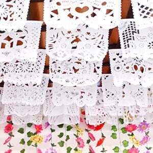 5 pk mexican plastic banners, 75 ft long white mexican wedding garlands, perfect for rehearsals, bridal shower, photo booth backdrop, engagement party, wedding backdrop banner b41