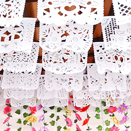 5 Pk Mexican Plastic Banners, 75 ft Long White Mexican Wedding Garlands, Perfect for Rehearsals, Bridal Shower, Photo Booth Backdrop, Engagement Party, Wedding Backdrop Banner B41