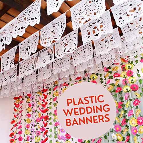 5 Pk Mexican Plastic Banners, 75 ft Long White Mexican Wedding Garlands, Perfect for Rehearsals, Bridal Shower, Photo Booth Backdrop, Engagement Party, Wedding Backdrop Banner B41