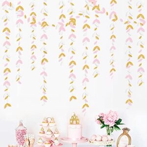 52 ft pink and gold party decorations white blush gold leaf garland paper hanging leaves streamer banner for birthday bachelorette engagement anniversary wedding bridal baby shower hen party supplies