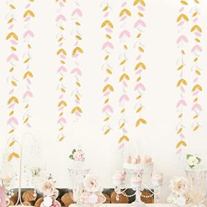 52 Ft Pink and Gold Party Decorations White Blush Gold Leaf Garland Paper Hanging Leaves Streamer Banner for Birthday Bachelorette Engagement Anniversary Wedding Bridal Baby Shower Hen Party Supplies