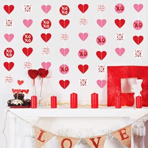 Zwiebeco 30Ft Red Pink Hearts Circle Dot Garland Paper Heart Love XOXO Bunting Banner Hanging Streamer for Engagement Wedding Hen Party Home Romantic Decorations