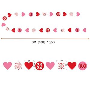 Zwiebeco 30Ft Red Pink Hearts Circle Dot Garland Paper Heart Love XOXO Bunting Banner Hanging Streamer for Engagement Wedding Hen Party Home Romantic Decorations