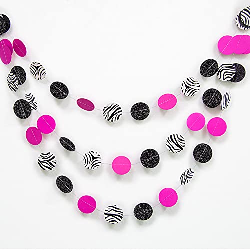 Cheerland Zebra Stripe Glitter Black Rose Red Circle Garland Summer Hanging Decoration Jungle Banner Wildlife Backdrop Safari Decor for Bday/Birthday Sweet 16 and African Animal Themed Party (circle)