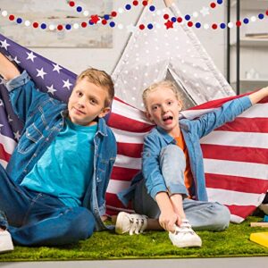 2 Pack Patriotic Felt Ball Garland Red White and Blue Pom Pom and Star Banner Garland for 4th of July Labor Day American Independence Day Home Outdoor Photo Prop Decorations