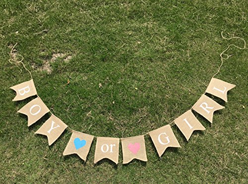 dealzEpic - BOY OR Girl - Rustic Burlap Banners for Baby Shower or Gender Reveal Party Decoration - Swallowtail Shaped Banners with Stitched Edges