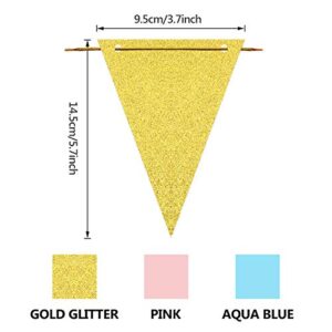 45 Pieces Gender Reveal Banner Garland Glitter Pink Blue Gold Triangle Pennant Flag Mint Coral Banner for Gender Reveal Party Baby Shower Wedding Birthday Party Decoration