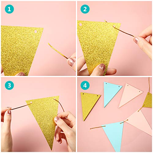 45 Pieces Gender Reveal Banner Garland Glitter Pink Blue Gold Triangle Pennant Flag Mint Coral Banner for Gender Reveal Party Baby Shower Wedding Birthday Party Decoration