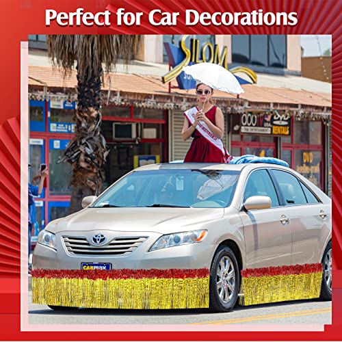 Crowye 10 Pcs Graduation Parade Float Decorations, Include Foil Fringe Garland Set of 4 and Metallic Twist Garland Set of 6, Car Decorations for Congrats Grad (Bright Gold and Red)