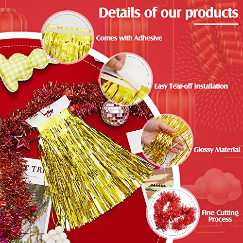 Crowye 10 Pcs Graduation Parade Float Decorations, Include Foil Fringe Garland Set of 4 and Metallic Twist Garland Set of 6, Car Decorations for Congrats Grad (Bright Gold and Red)